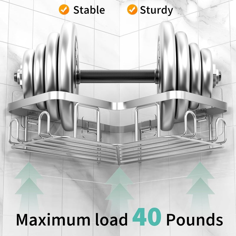 Moforoco Corner Shower Caddy Shelf Organizer Rack, Self Adhesive Black Bathroom Shelves Basket, Home Shower Inside Organization and Storage Decor Rv Accessories, First Apartment Essentials（Silver） - Image 4